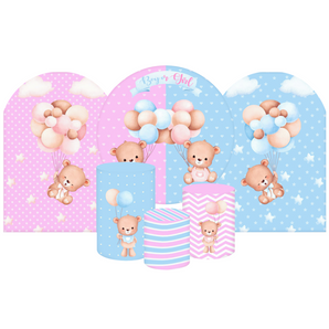 Mocsicka Cute Bear Boy or Girl Gender Reveal Cotton Fabric 6pcs Party Decoration Covers Kit