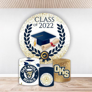 Mocsicka Class of 2024 Blue Wheat Ears Round cover and Cylinder Cover Kit for Graduation Party Decoration