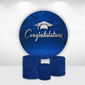 Mocsicka Glitter Blue Congratulations Round cover and Cylinder Cover Kit for Graduation Party Decoration