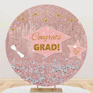 Mocsicka Glitter Pink Congrats Grad Round Backdrop Cover for Graduation Party