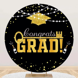 Mocsicka Gold Stars Congrats Grad Round Backdrop Cover for Graduation Party