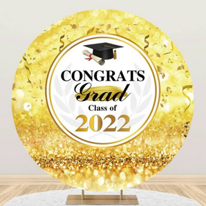 Mocsicka Gold Congrats Grad Class of 2024 Round Backdrop Cover for Graduation Party