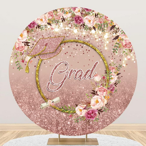 Mocsicka Pink Flowers Grad Round Backdrop Cover for Graduation Party