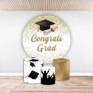 Mocsicka Glitter Golden Congrats Grad Round cover and Cylinder Cover Kit for Graduation Party Decoration