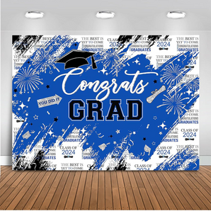 Mocsicka Blue Congrats Grad Class of 2024 Graduation Party Backdrop