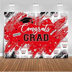 Mocsicka Red Congrats Grad Class of 2024 Graduation Party Backdrop