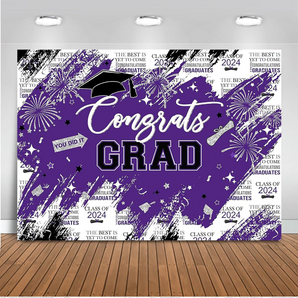 Mocsicka Purple Congrats Grad Class of 2024 Graduation Party Backdrop