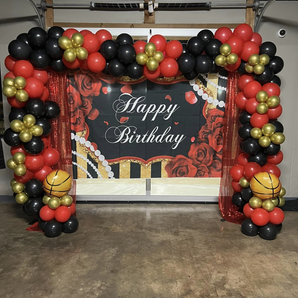 Mocsicka Red Rose Pearls and Stripes Happy Birthday Party Backdrops