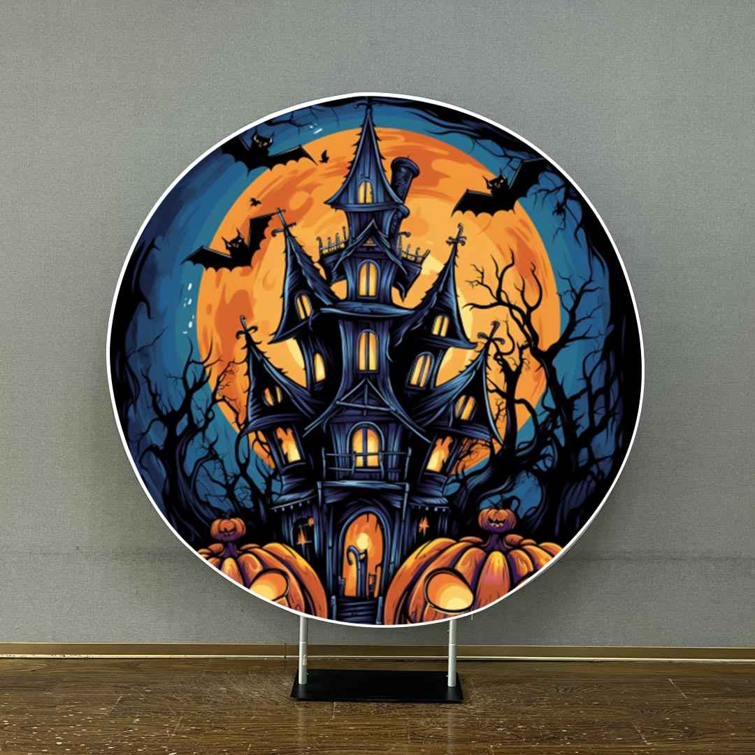 Mocsicka Halloween full Moon Pumpkin Castle Round Cover Backdrop