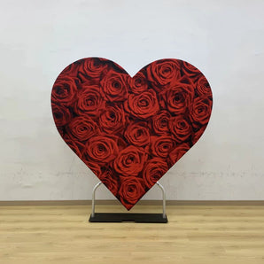 Flash Sale Mocsicka Heart-shaped aluminum alloy Stand and Double-printed Cover Backdrop for Party Decoration