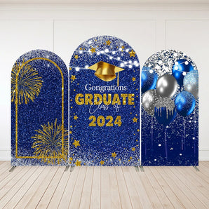 Mocsicka Glitter Blue Congrations Grduate Class of 2024 Double-printed Arch Cover Backdrop