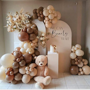 Mocsicka Light Brown We can Bearly Wait Baby Shower Party Double-printed Arch Cover Backdrop