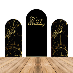 Mocsicka Black Golden Happy Birthday Party Double-printed Chiara Arch Cover Backdrop