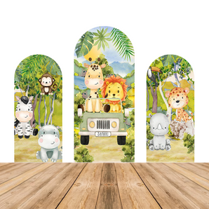 Mocsicka Safari Birthday Party Double-printed Chiara Arch Cover Backdrop