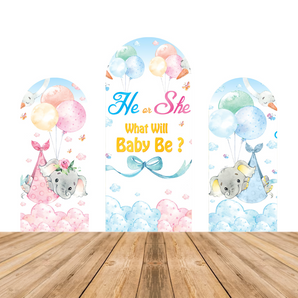 Mocsicka Baby Elephant He or She Gender Reveal Party Double-printed Chiara Arch Cover Backdrop