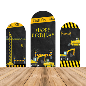 Mocsicka Engineering Construction Theme Happy Birthday Party Double-printed Chiara Arch Cover Backdrop
