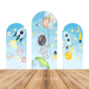 Mocsicka Light Blue Space Travel Theme Birthday Party Double-printed Chiara Arch Cover Backdrop