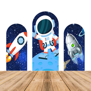 Mocsicka Space Travel Theme Birthday Party Double-printed Chiara Arch Cover Backdrop
