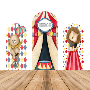 Mocsicka Bear Lion Circus Theme Birthday Party Double-printed Chiara Arch Cover Backdrop