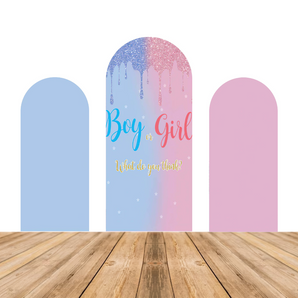 Mocsicka Blue Pink Boy or Girl Gender Reveal Party Double-printed Chiara Arch Cover Backdrop