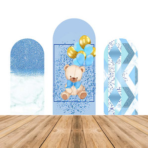 Mocsicka Blue Baby Bear Baby Shower Party Double-printed Chiara Arch Cover Backdrop