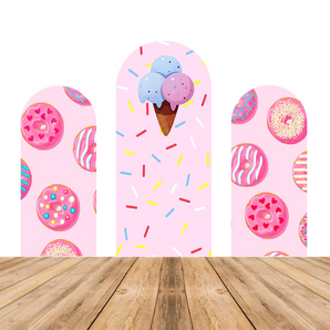 Mocsicka Donut Ice Cream Theme Birthday Party Double-printed Chiara Arch Cover Backdrop