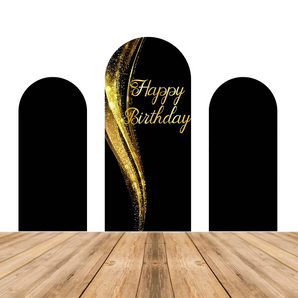 Mocsicka Golden Black Happy Birthday Party Double-printed Chiara Arch Cover Backdrop