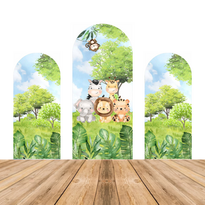 Mocsicka Baby Safari Animals Double-printed Chiara Arch Cover Backdrop for Party Decoration