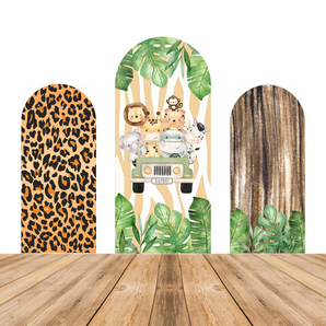 Mocsicka Jungle Safari Leopard Print Boy Baby Shower Double-printed Chiara Arch Cover Backdrop