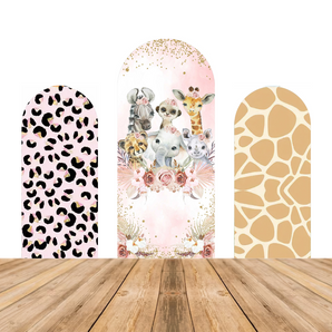 Mocsicka Jungle Safari Giraffe Leopard Print Girl Baby Shower Double-printed Chiara Arch Cover Backdrop