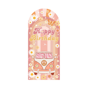 Mocsicka Daisy and Bus Groovy Happy Birthday Double-printed Arch Cover Backdrop