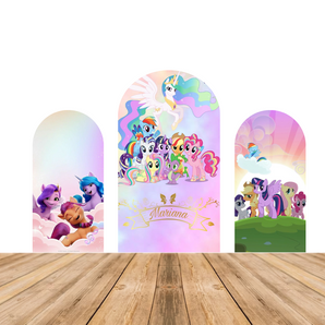 Mocsickao Little Pony Double-printed Arch Cover Backdrop for Birthday Party