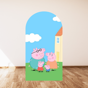 Mocsicka Peppa Pig Happy Birthday Double-printed Arch Cover Backdrop