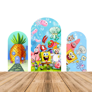 Mocsickao SpongeBob Theme Double-printed Arch Cover Backdrop for Birthday Party