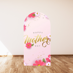 Mocsicka Pink Flower Happy Mother's Day Double-printed Arch Cover Backdrop