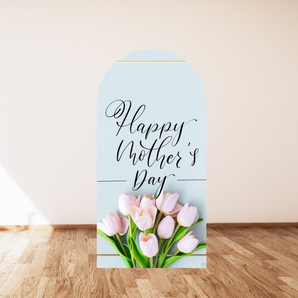 Mocsicka Light Pink Tulipr Happy Mother's Day Double-printed Arch Cover Backdrop
