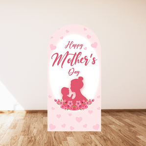 Mocsicka Pink Flowers and Hearts Happy Mother's Day Double-printed Arch Cover Backdrop