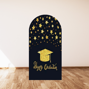 Mocsicka Golden Stars Happy Graduation Double-printed Arch Cover Backdrop