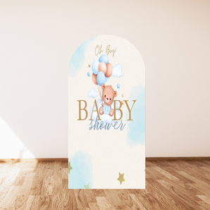 Mocsicka Cute Bear Oh Boy Baby Shower Party Double-printed Arch Cover Backdrop