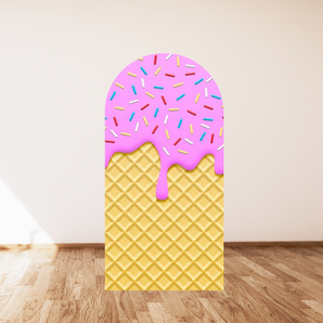 Mocsicka Ice Cream Themed Waffles Double-printed Arch Cover Backdrop for Party Decoration