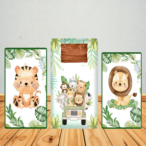 Mocsicka Cute Safari Animals Birthday Double-printed Chiara Cover Backdrop for Party Decoration