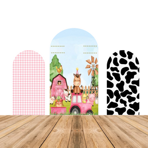 Mocsicka Farm Theme Birthday Double-printed Chiara Cover Backdrop for Party Decoration