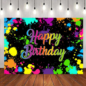 [Clearance] Mocsicka Colorful Splash Doodle Style Happy Birthday Party Backdrop