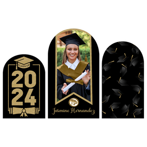 Mocsicka Customized Personal Black Gold Graduation Party Double-printed Chiara Cover Backdrop