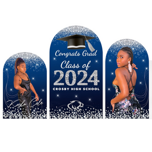 Mocsicka Customized Personal Blue Class of 2024 Double-printed Chiara Cover Backdrop for Graduation Party