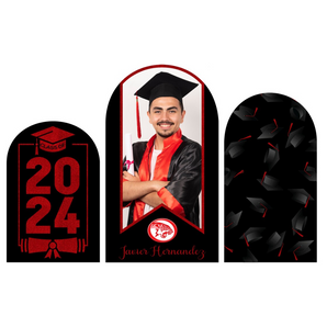 Mocsicka Customized Personal Red Black Graduation Party Double-printed Chiara Cover Backdrop