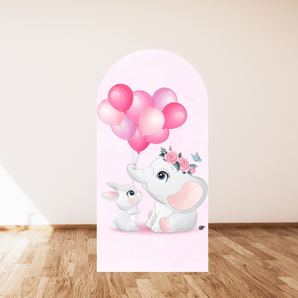 Mocsicka Pink Baby Elephant and Rabbit Double-printed Arch Cover Backdrop for Party Decoration