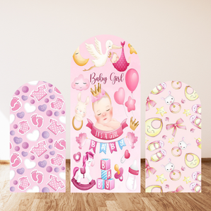 Mocsicka Pink Baby Girl Double-printed Chiara Cover Backdrop for Baby Shower Party