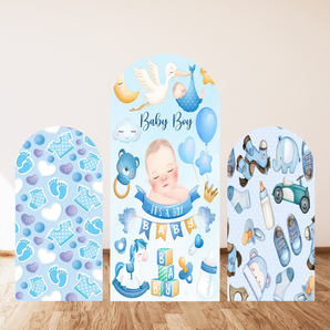 Mocsicka Blue Baby Boy Double-printed Chiara Cover Backdrop for Baby Shower Party