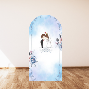 Mocsicka Blue Floral Wedding Theme Double-printed Arch Cover Backdrop